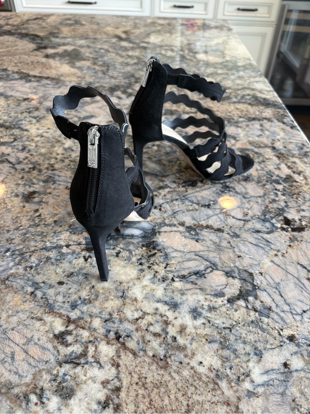 Jessica Simpson-Black Scalloped Strappy High Heel Sandals